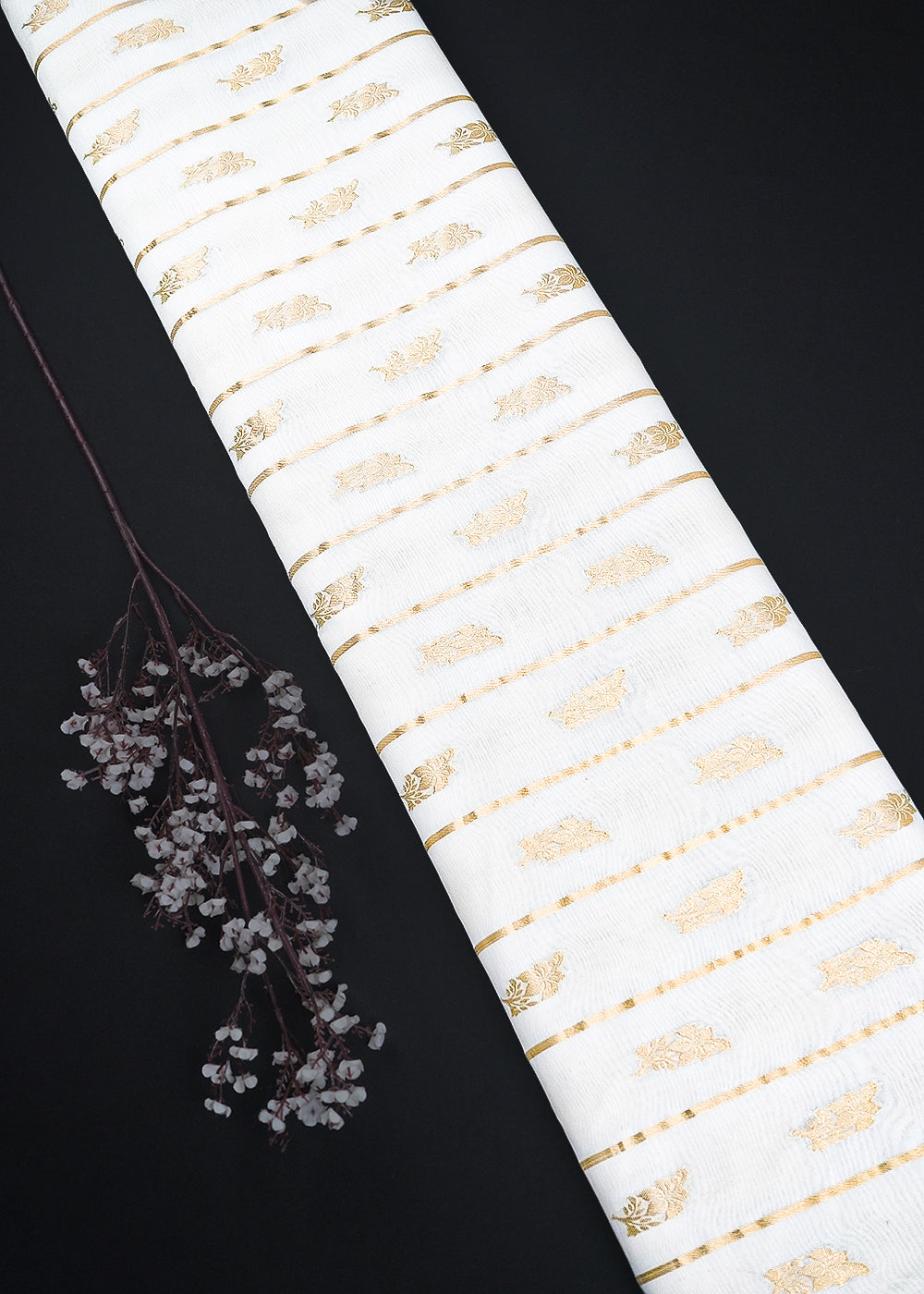 White Dyeable Chanderi Fabric With All Over Zari Handloom 26472
