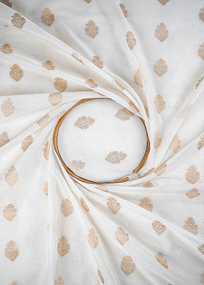 White Dyeable Chanderi Fabric With All Over Zari Handloom 26474