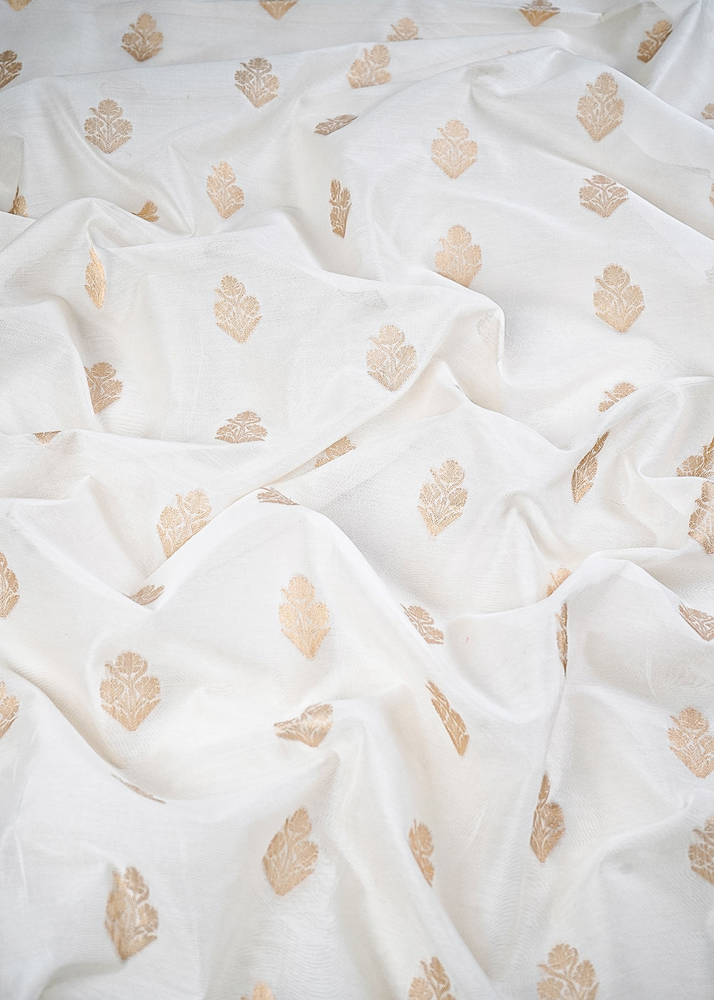 White Dyeable Chanderi Fabric With All Over Zari Handloom 26474