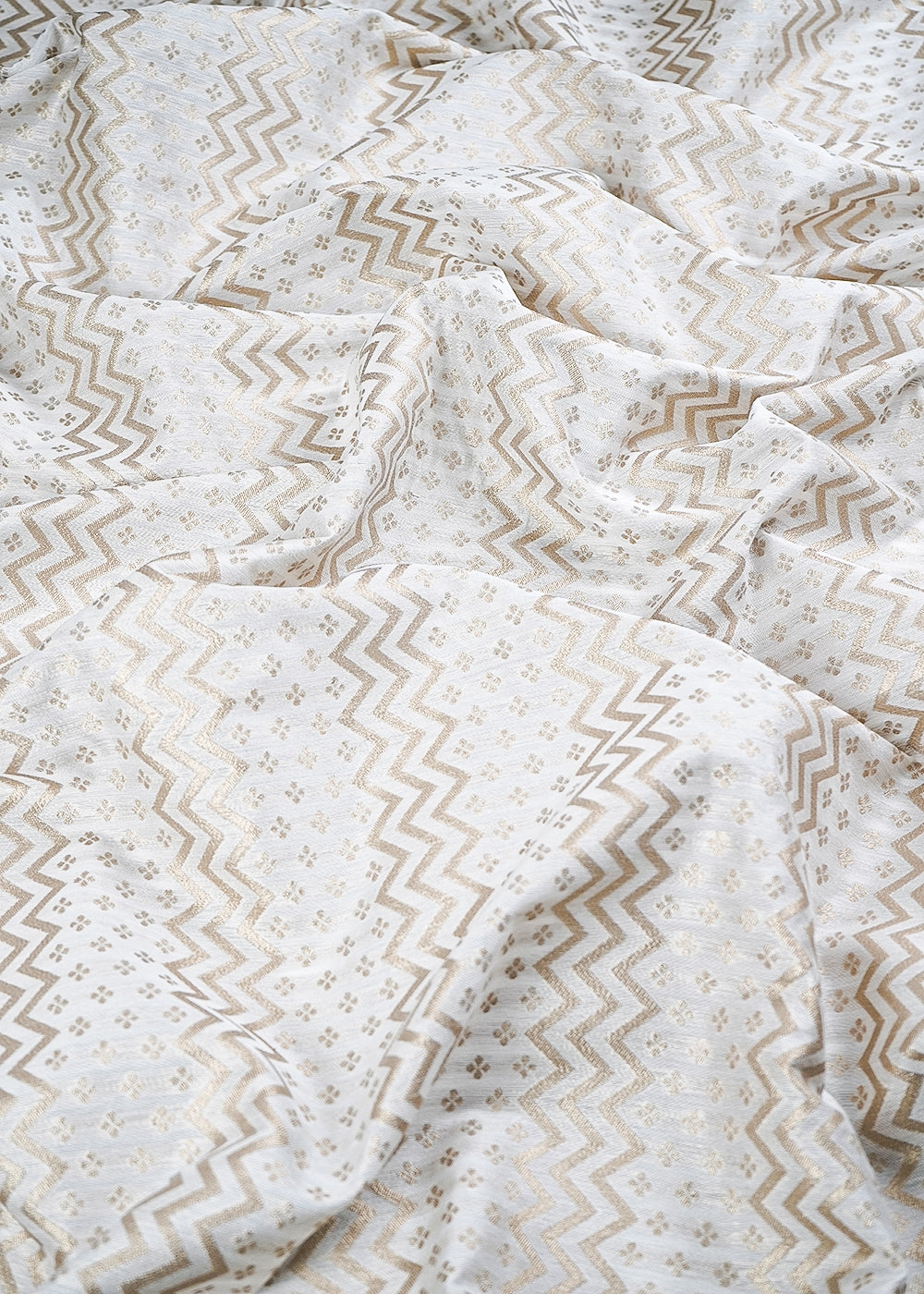 White Dyeable Chanderi Fabric With All Over Zari Handloom 26476