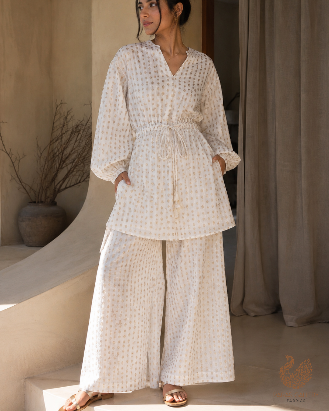 White Dyeable Chanderi Fabric With All Over Zari Handloom 26477