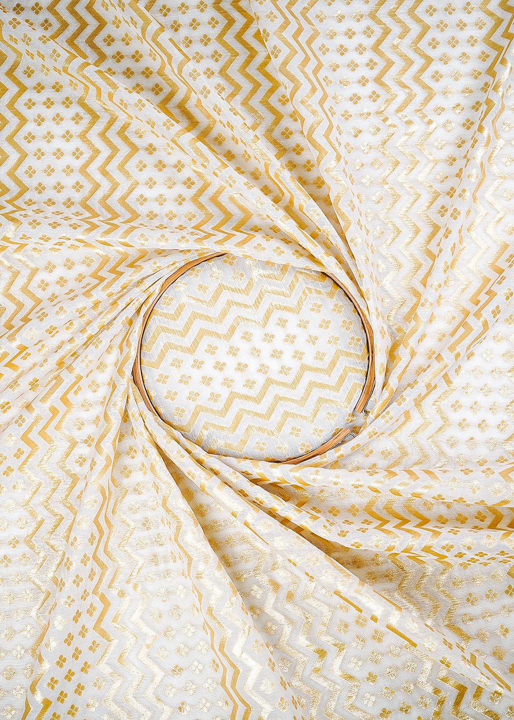 White Dyeable Chanderi Fabric With All Over Zari Handloom 26482