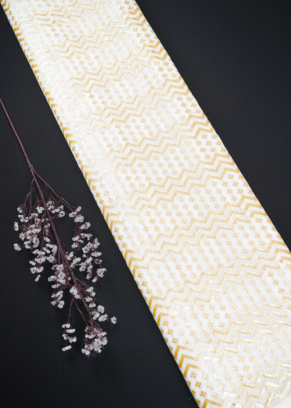 White Dyeable Chanderi Fabric With All Over Zari Handloom 26482