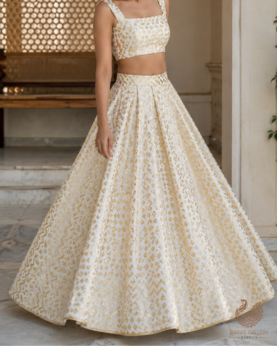 White Dyeable Chanderi Fabric With All Over Zari Handloom 26482