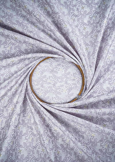 White Cotton Silk Fabric With All Over Light Purple Thread And Zari Handloom 26487