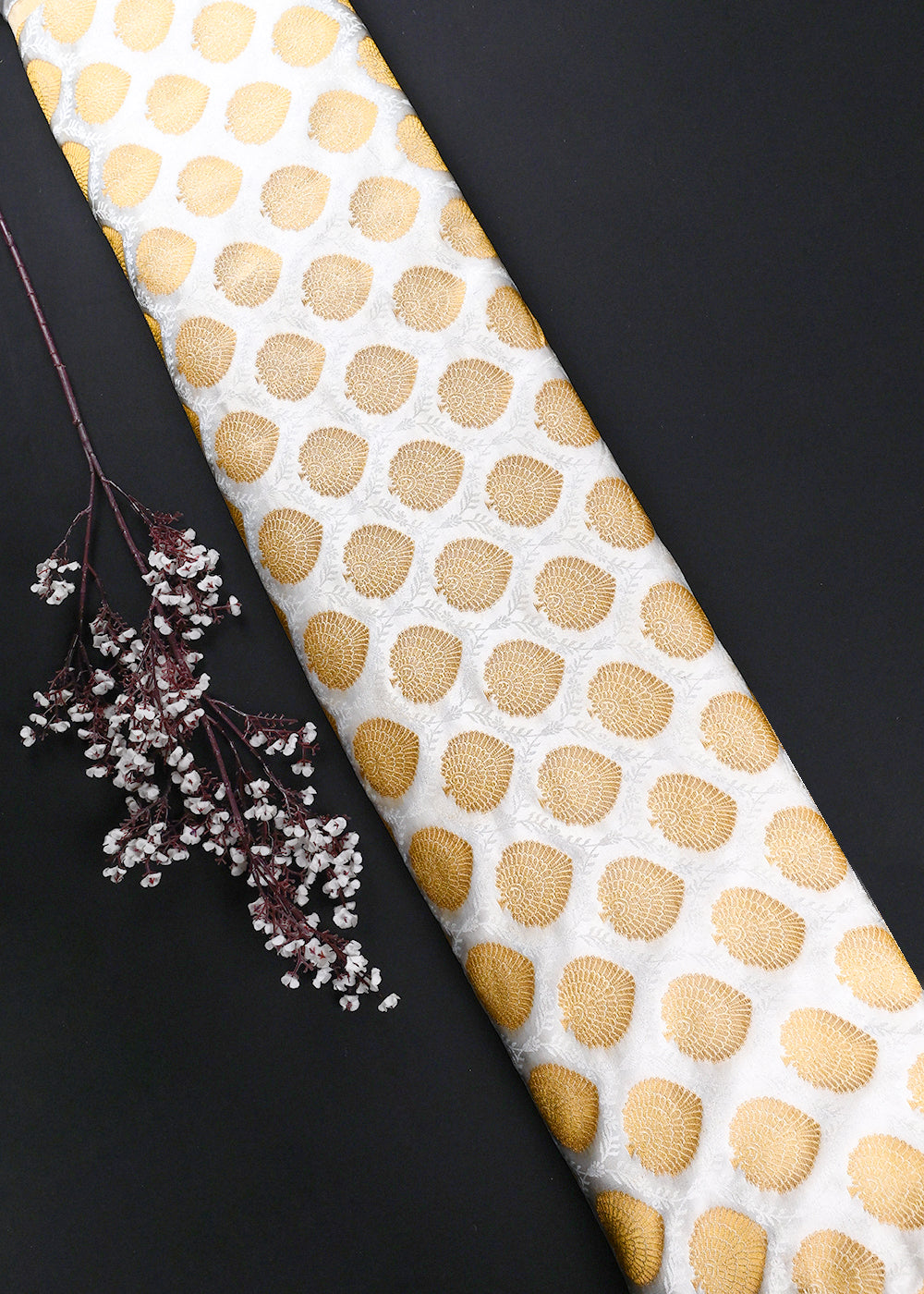 White Dyeable Silk Fabric With All Over Self And Zari Handloom 26489