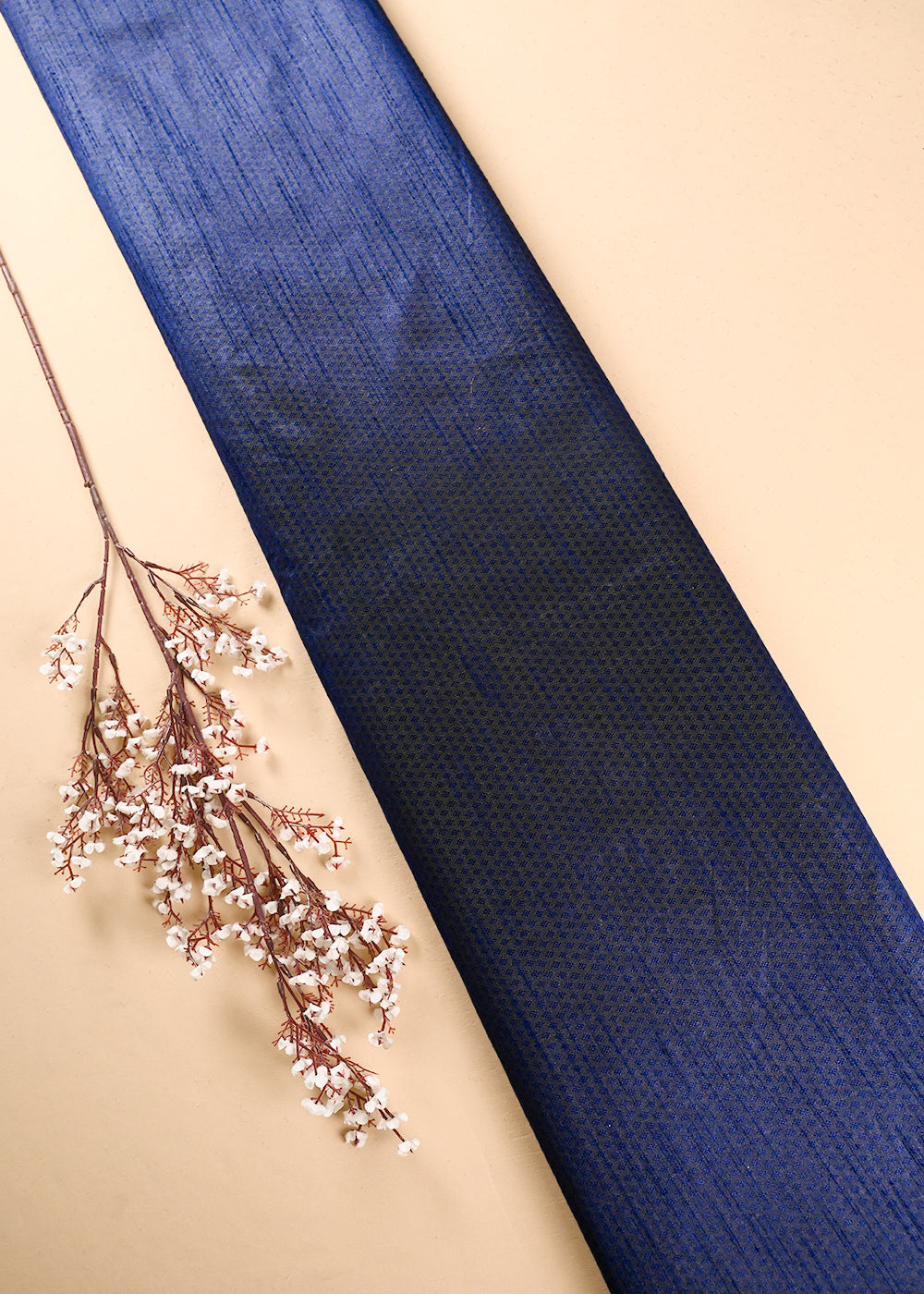 Navy Blue Dupion Silk Fabric With All Over Self Work 26490