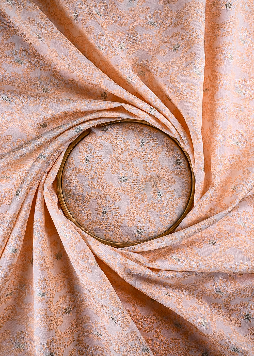 White Cotton Silk Fabric With All Ove Peach Thread And Zari Handloom 26491