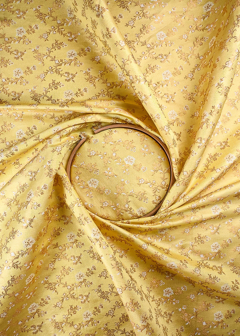 Golden Banarasi Brocade Fabric With All Over Thread And Zari Handloom 26492