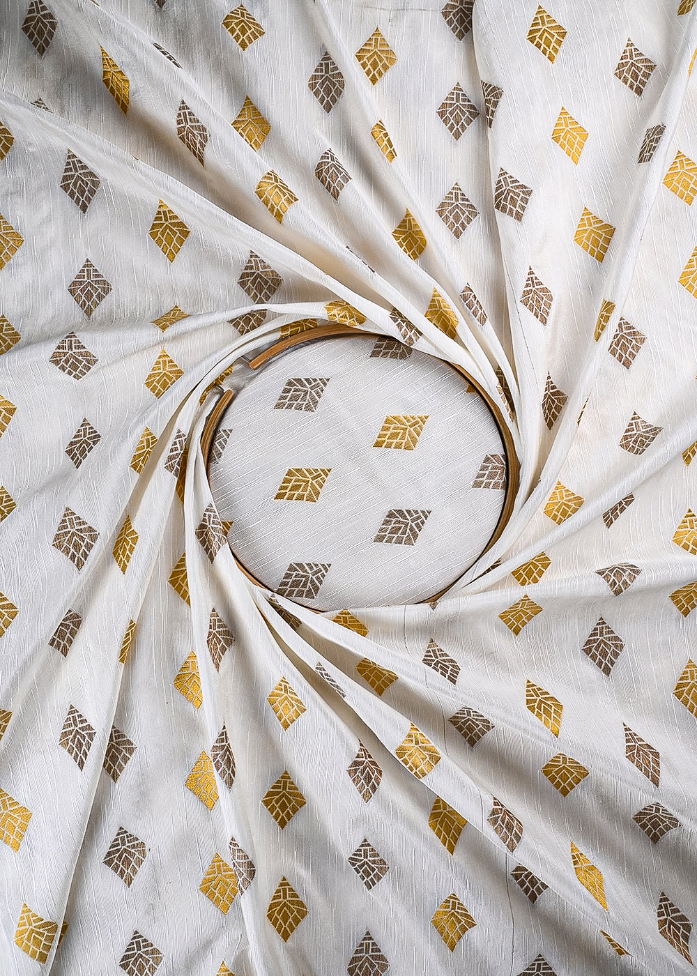 White Dyeable Dupion Silk Fabric With All Over Zari Handloom 26493