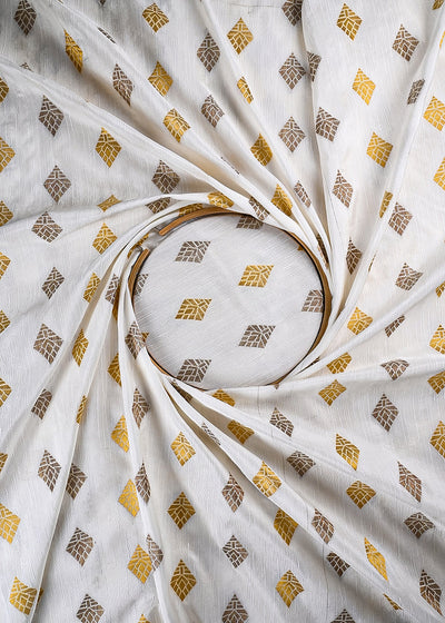 White Dyeable Dupion Silk Fabric With All Over Zari Handloom 26493