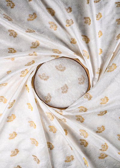 White Dyeable Silk Fabric With All Over Self And Zari Handloom 26494