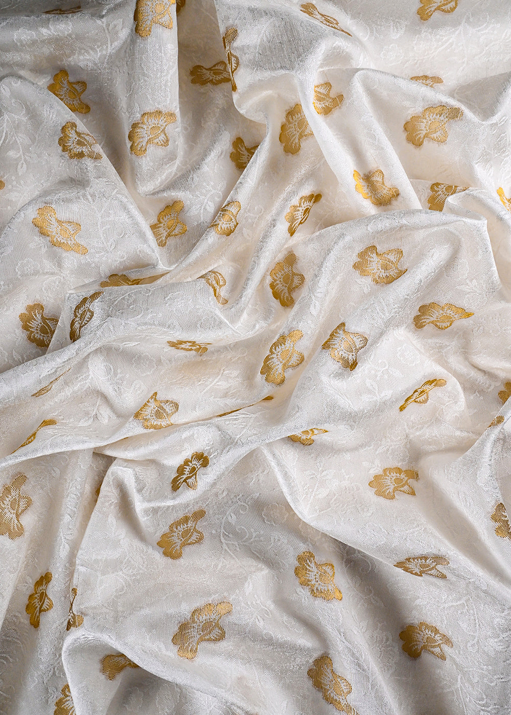 White Dyeable Silk Fabric With All Over Self And Zari Handloom 26494