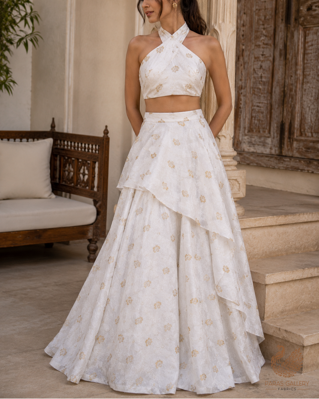 White Dyeable Silk Fabric With All Over Self And Zari Handloom 26494