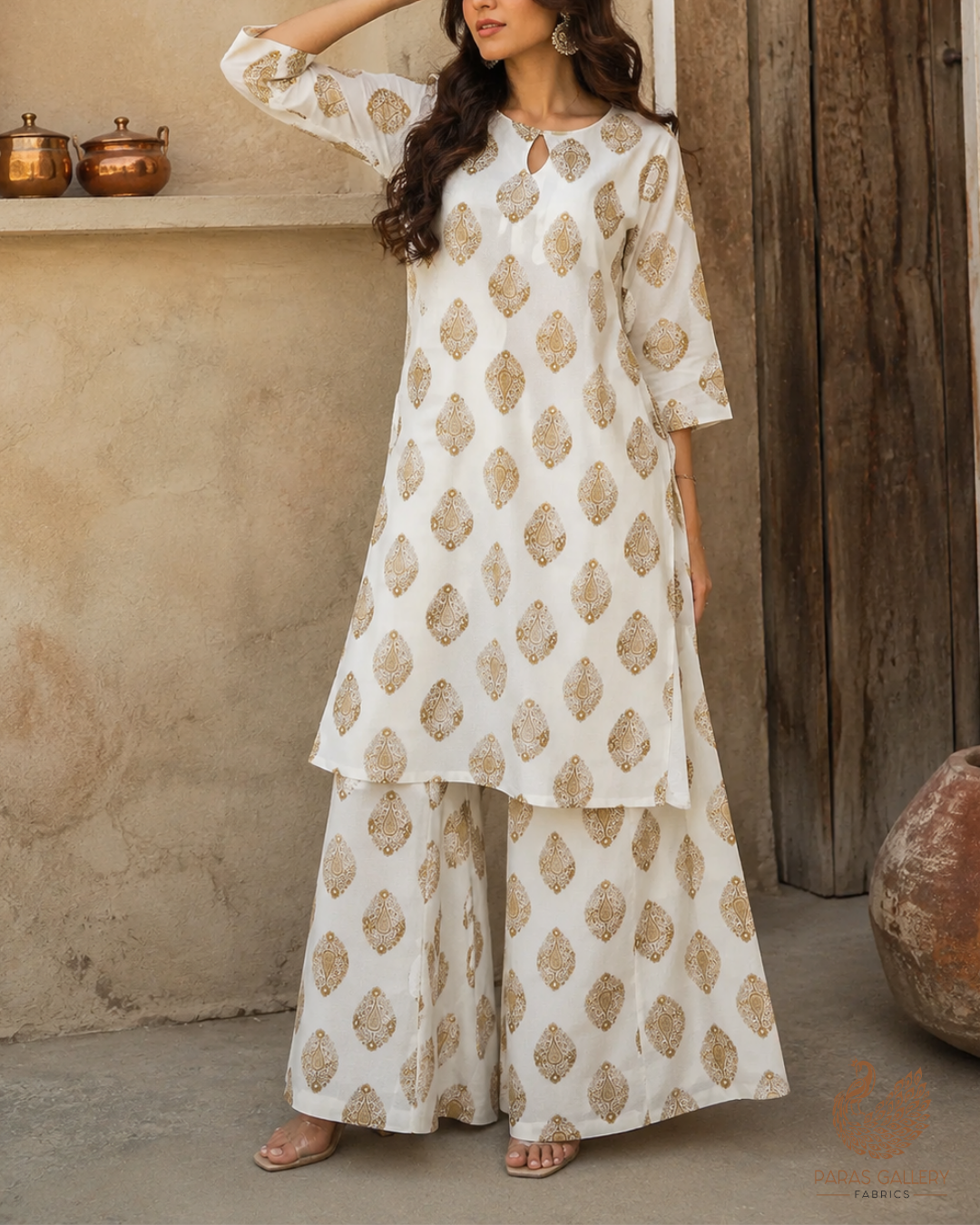 White Dyeable Pure Georgette Fabric With All Over Golden Zari Handloom 26497