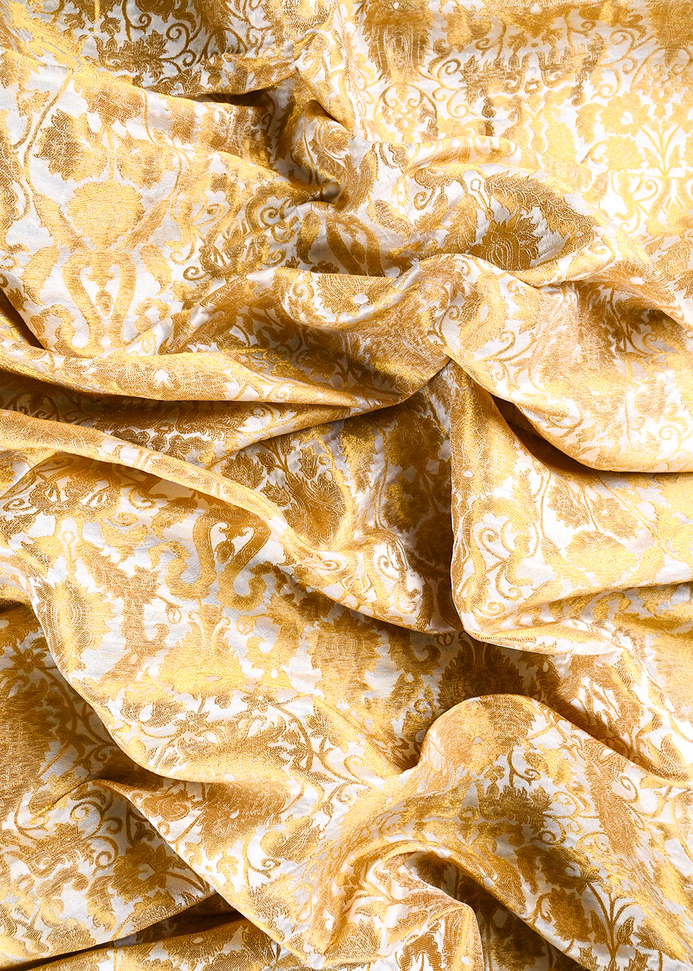White Dyeable Silk Fabric With All Over Golden Zari Handloom 26504