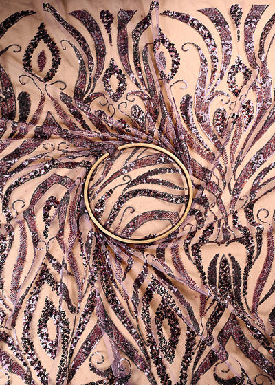 (Pre Cut 2.25 MTR) Onion Net Fabric With All Over Sequins And Katdana Work 26505