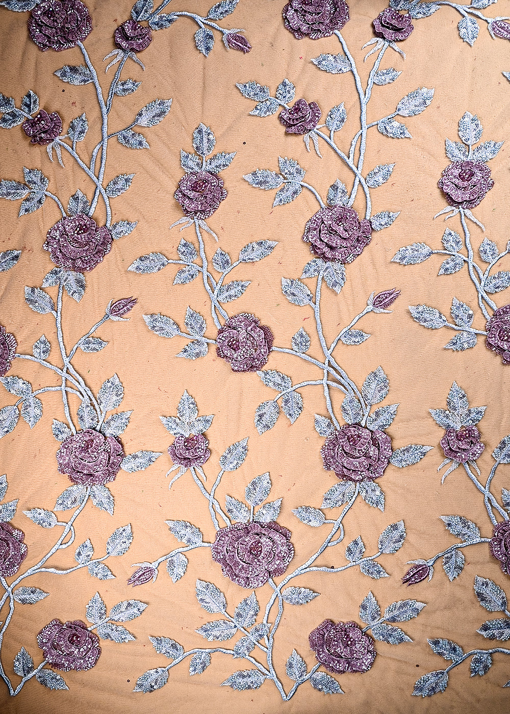 (Pre Cut 0.85 MTR) Onion Net Fabric With All Over Sequins, Katdana And 3D Work 26507
