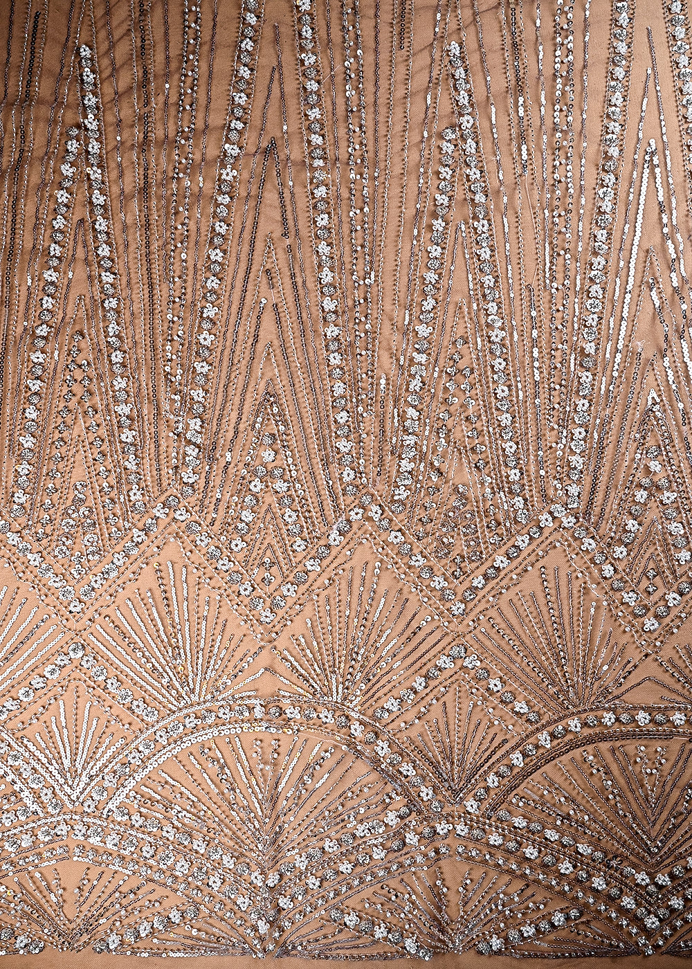 (Pre Cut 1.55 MTR) Lavender Net Fabric With All Over Sequins, Katdana And Bead Work 26509