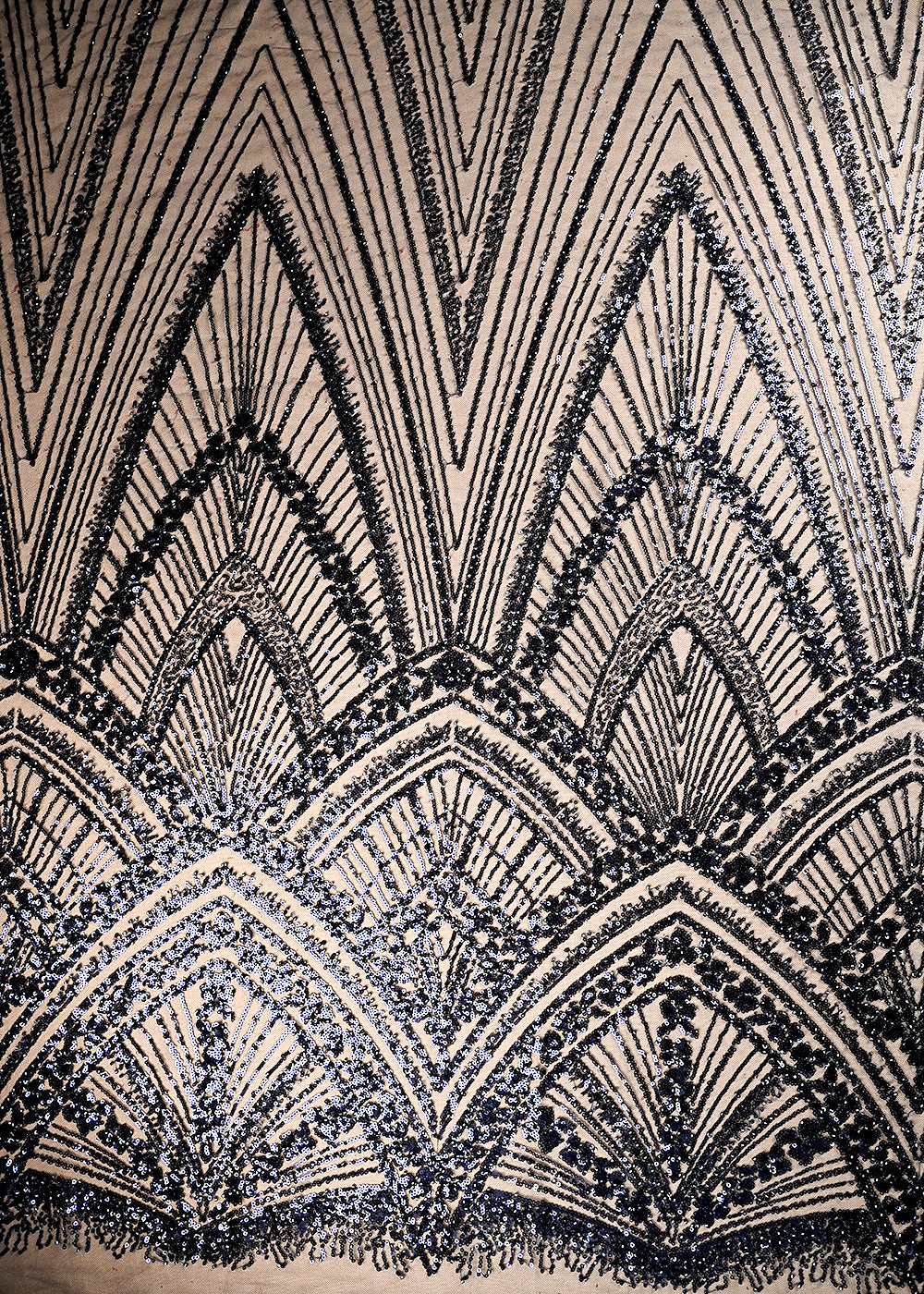 (Pre Cut 1.8 MTR) Navy Blue Net Fabric With All Over Sequins And Katdana Work 26514