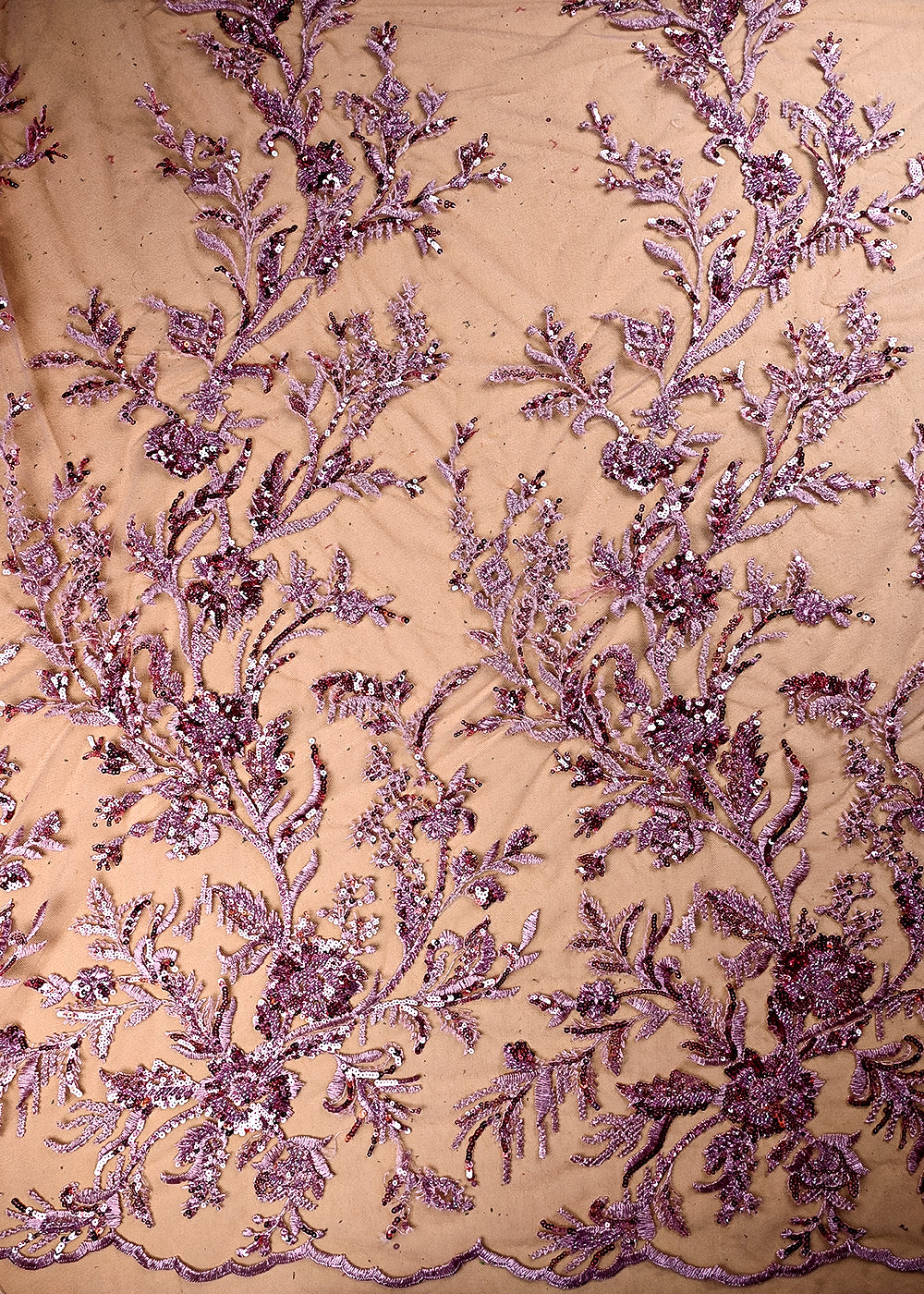 (Pre Cut 1 MTR) Pink Net Fabric With All Over Sequins And Katdana Work 26515