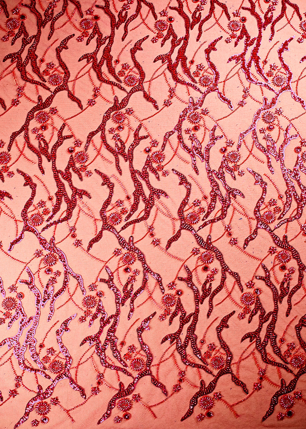 (Pre Cut 1.5 MTR) Rani Pink Net Fabric With All Over Sequins, Katdana And Bead Work 26523