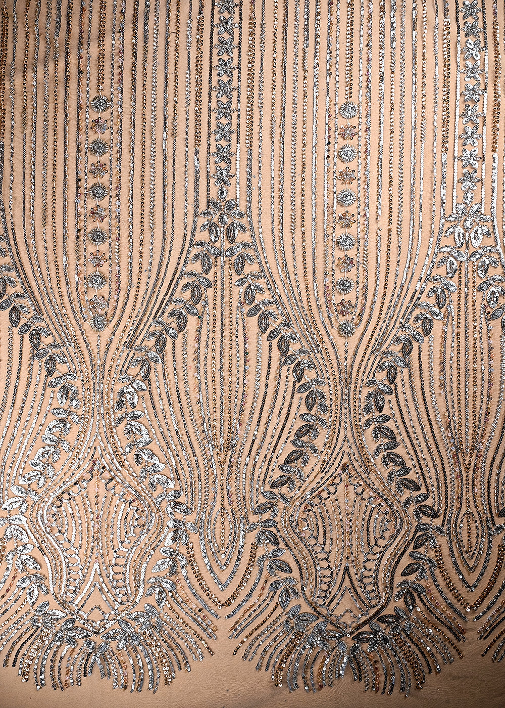 (Pre Cut 1.75 MTR) White Net Fabric With All Over Sequins And Katdana Work 26525