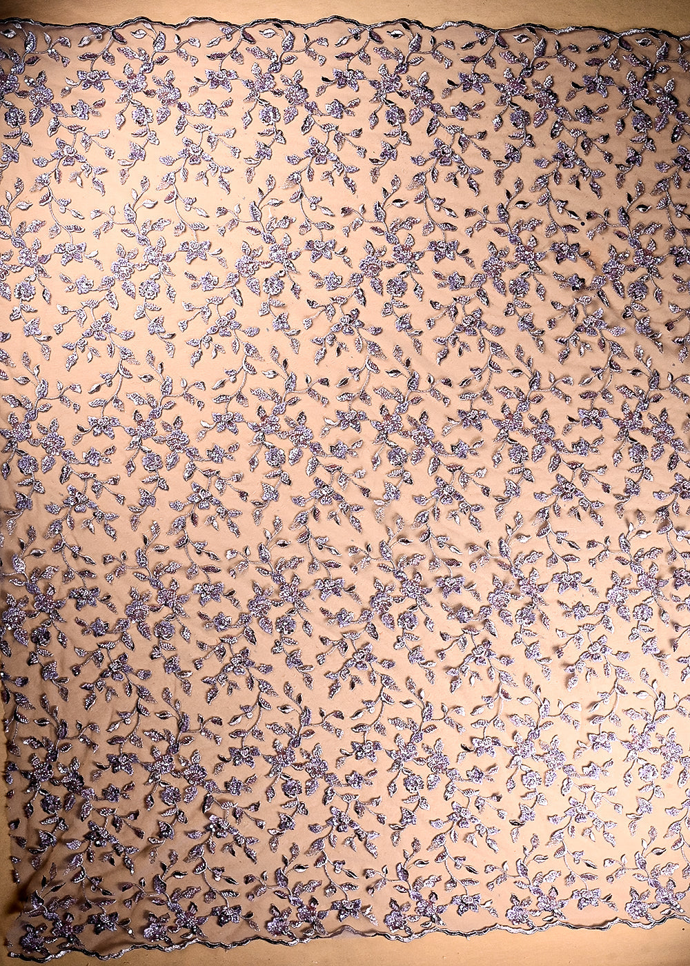 (Pre Cut 1 MTR) Lavender Net Fabric With All Over Sequins And Katdana Work 26528