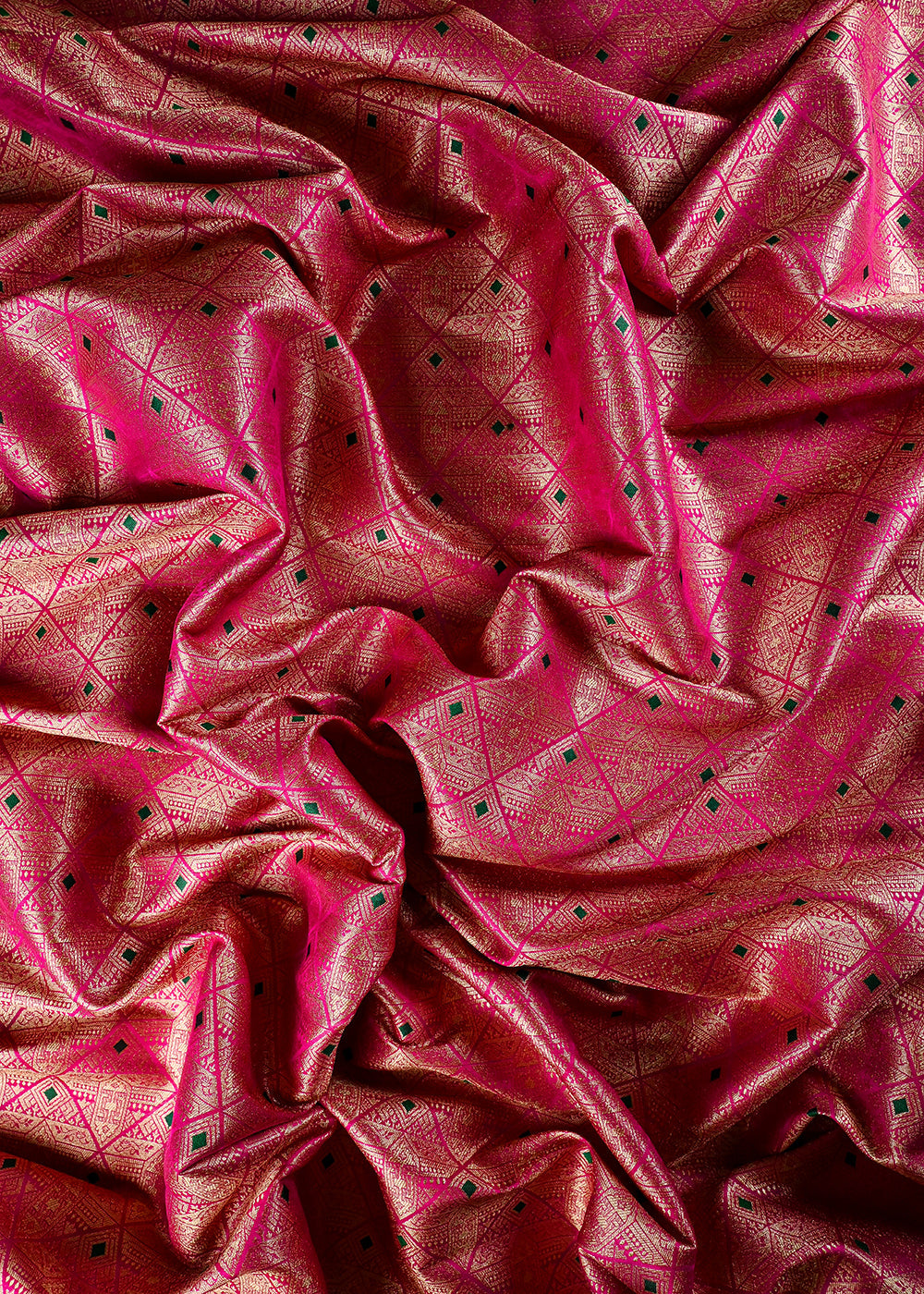 Rani Pink Banarasi Brocade Fabric With All Over Thread And Zari Handloom 27028