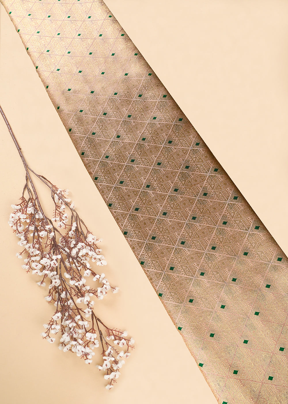 Peach Banarasi Brocade Fabric With All Over Thread And Zari Handloom 27029