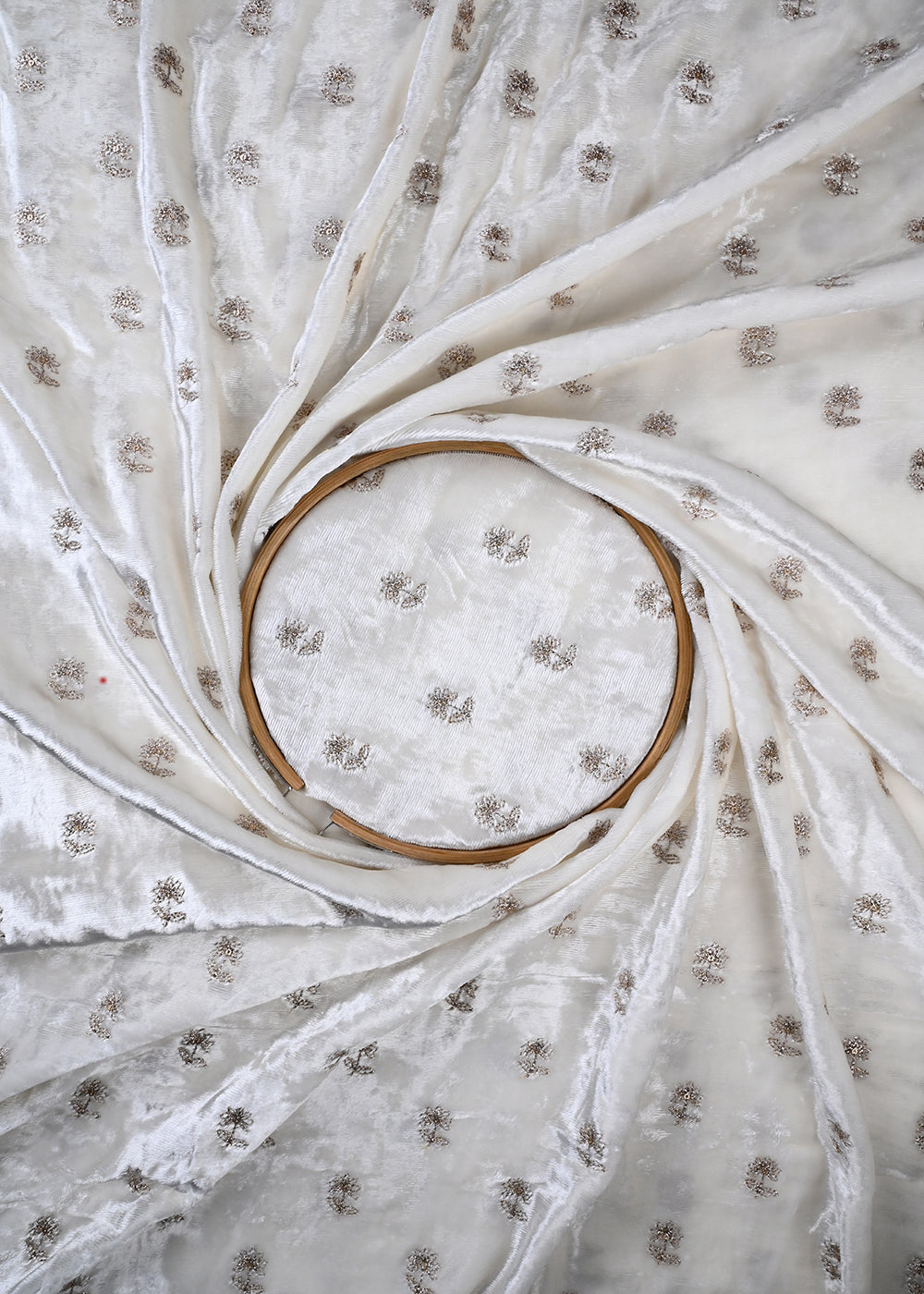 White Dyeable Velvet Fabric With All Over Buti Of Zari And Sequins Work 27068
