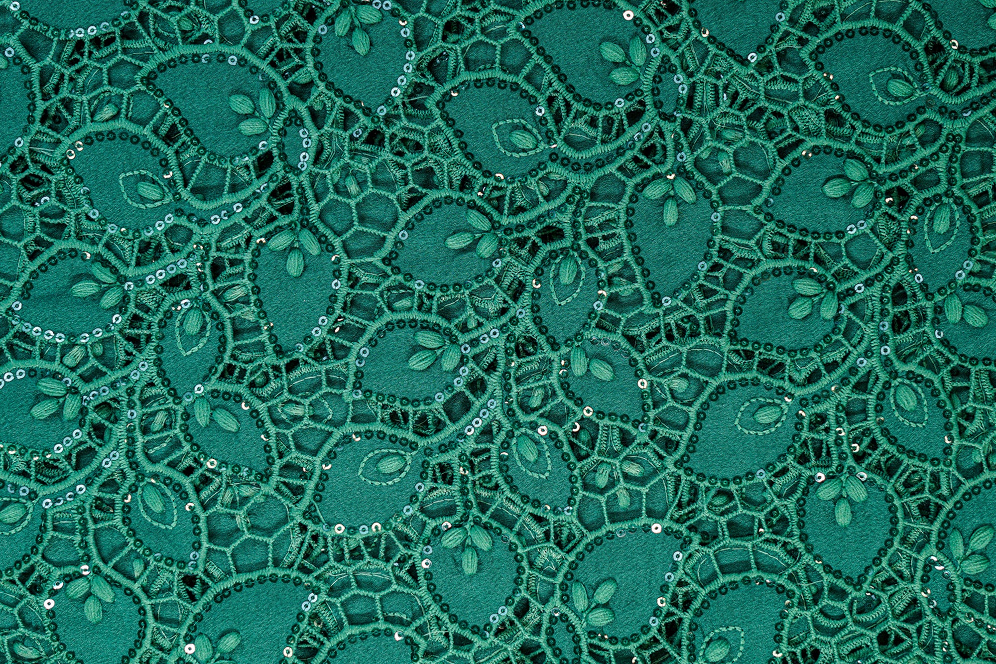 Bottle Green Embroidered Crepe with Cutwork, Threadwork, Sequins And Scallop Border