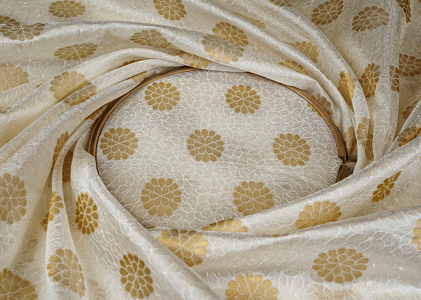 Elegance Dyeable Brocade with All-Over Traditional Buti of Golden Thread Handloom