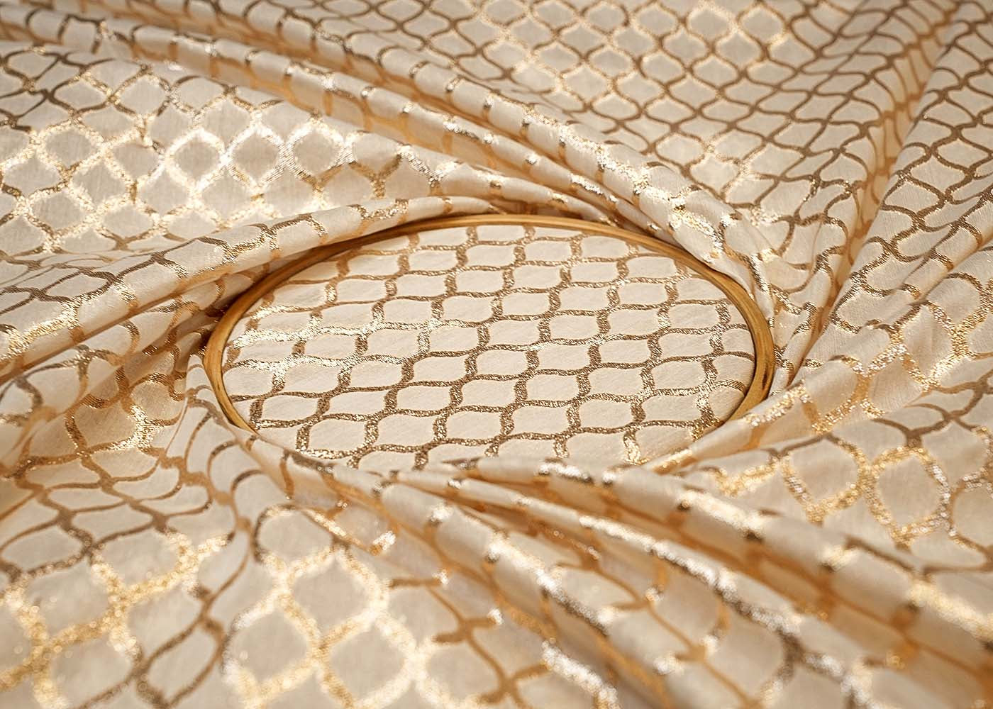 Golden Radiance Chanderi Fabric with All-Over Pattern of Golden Badla Zari Work