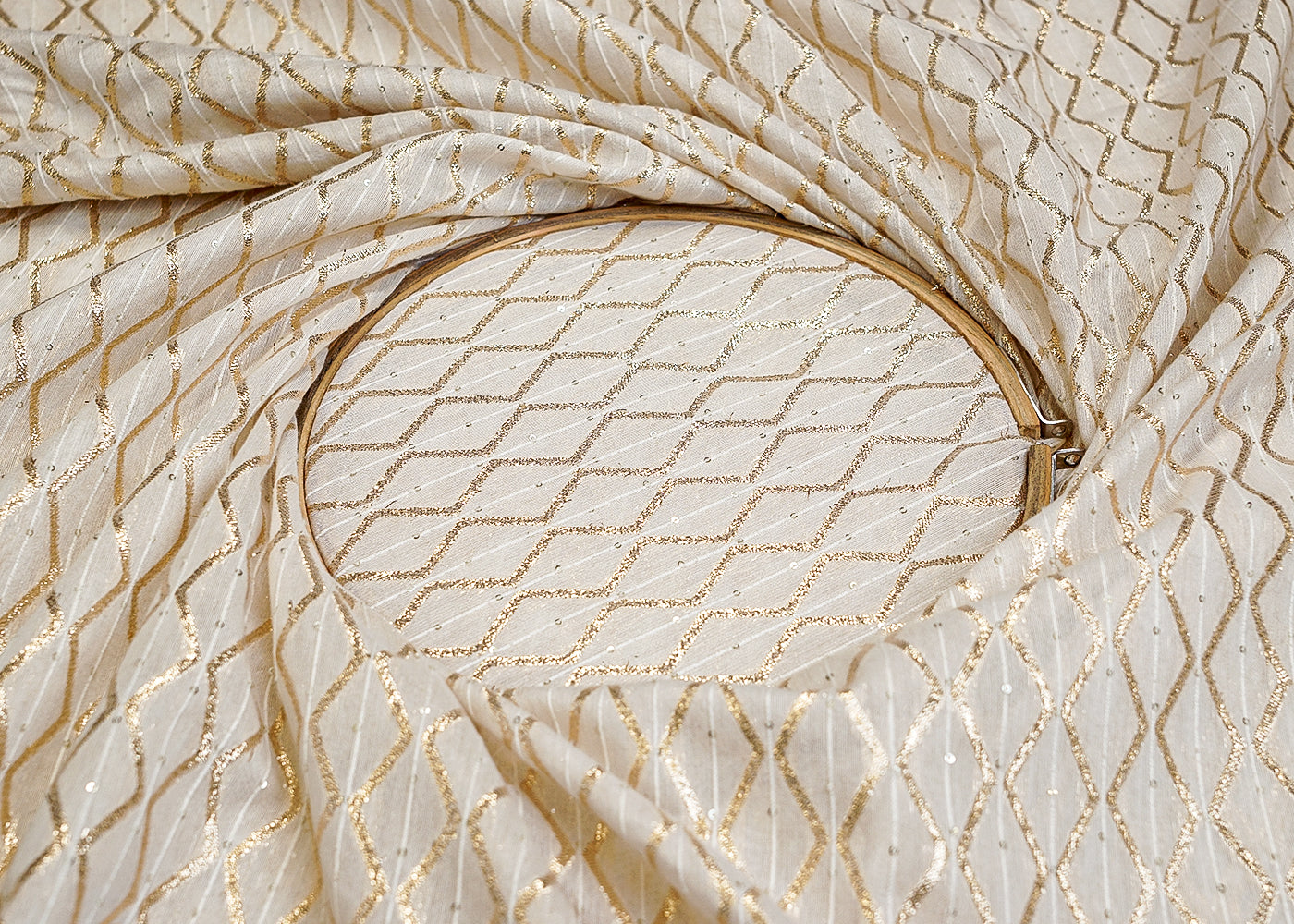 Golden Radiance Chanderi Fabric with All-Over Pattern of Golden Badla Zari Work