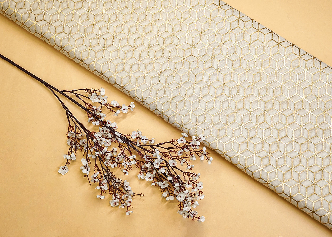 Golden Radiance Chanderi Fabric with All-Over Pattern of Golden Badla Zari Work