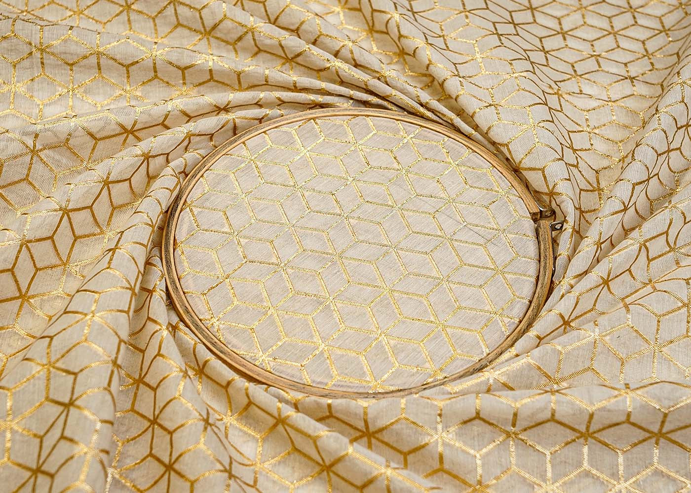 Golden Radiance Chanderi Fabric with All-Over Pattern of Golden Badla Zari Work