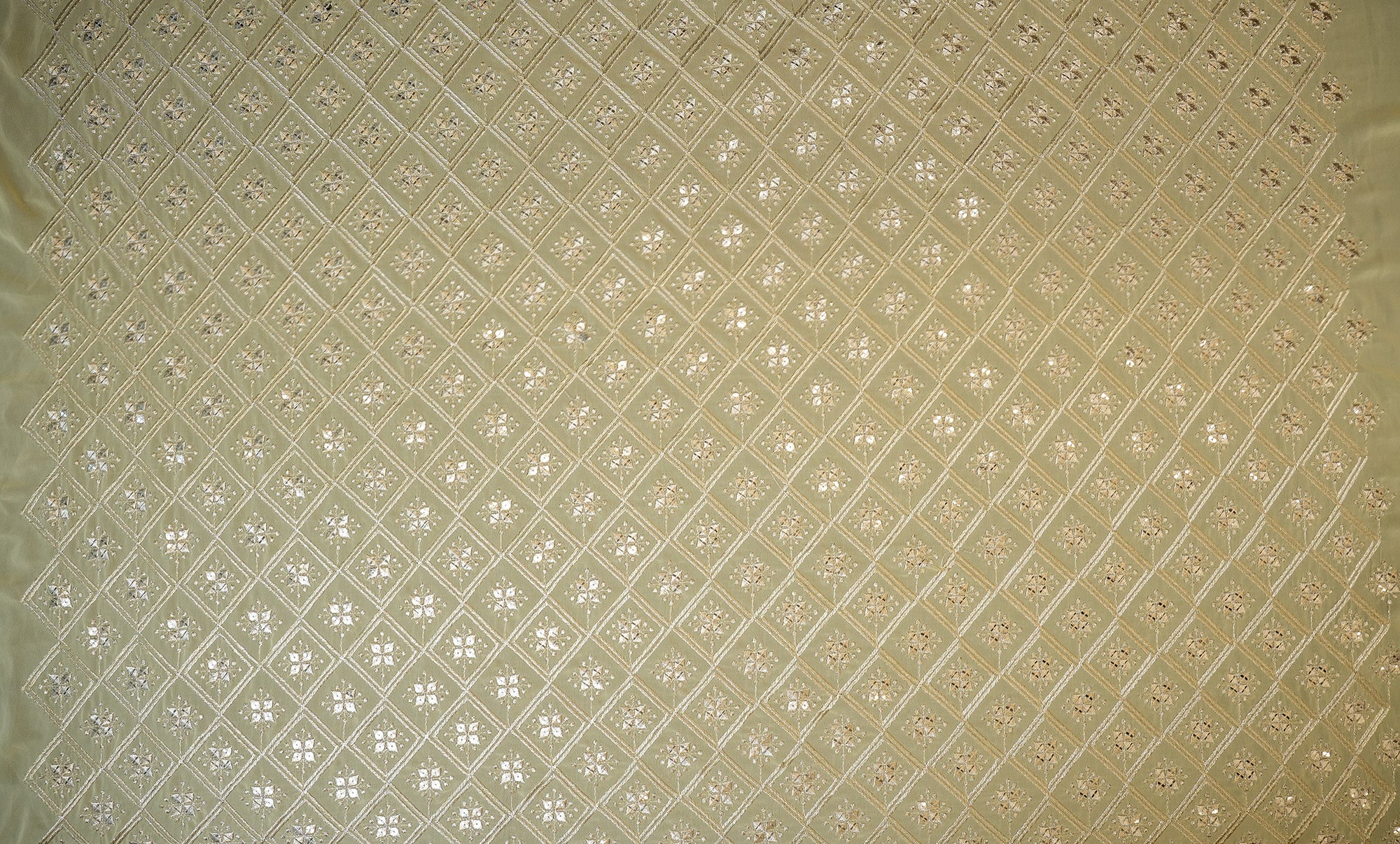Golden Zari & Sequins Geometric Pattern on Lemon Georgette