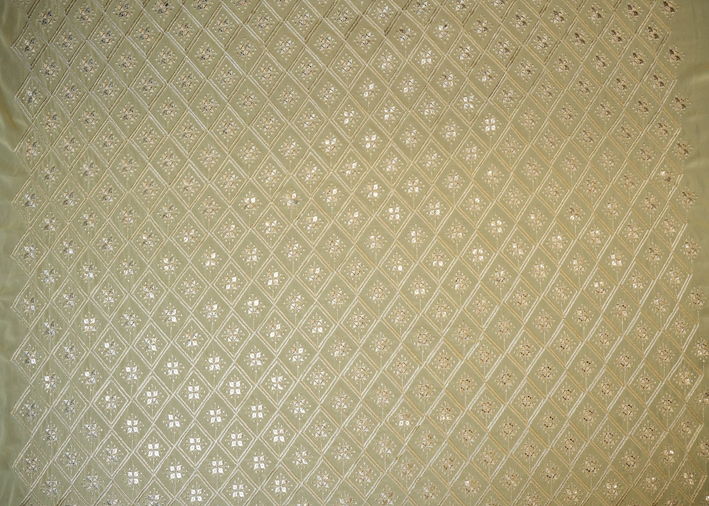 Golden Zari & Sequins Geometric Pattern on Lemon Georgette