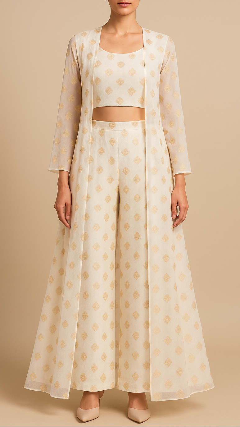 White Georgette Fabric With All Over Zari Handloom 16752