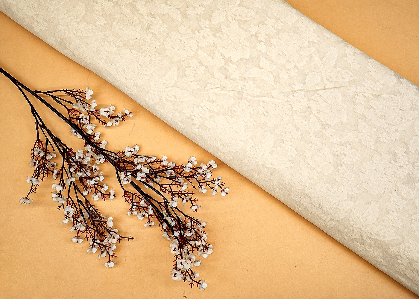 Floral Elegance Chanderi Fabric with All-Over Self Work