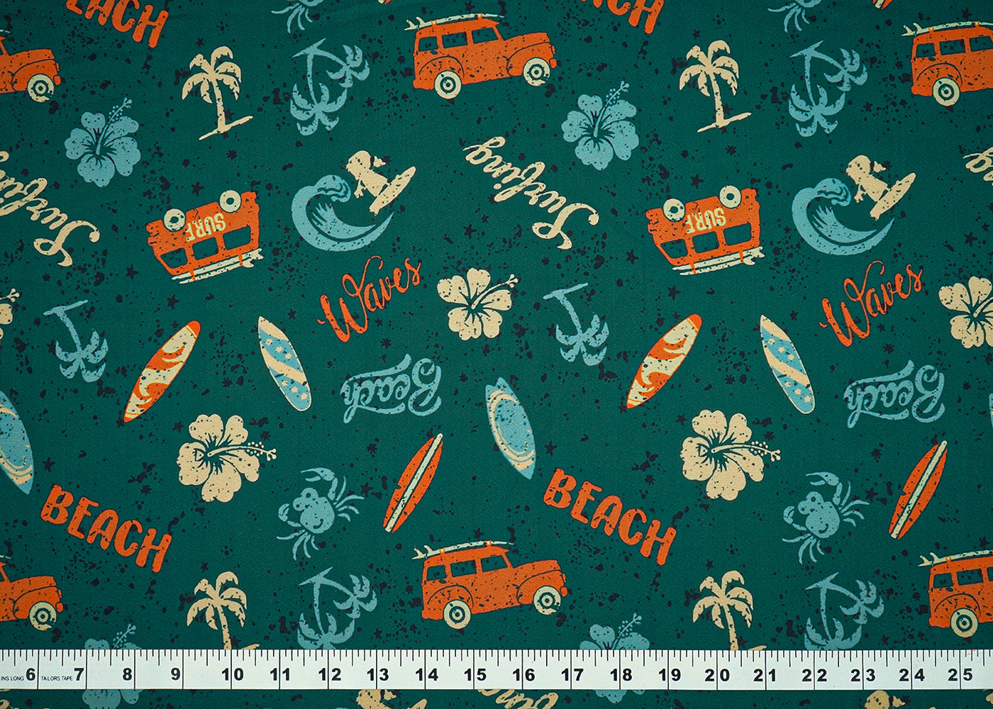Teal Green Moss Crepe Fabric With All Over Abstract Print 7903