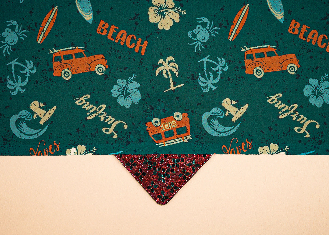 Teal Green Moss Crepe Fabric With All Over Abstract Print 7903