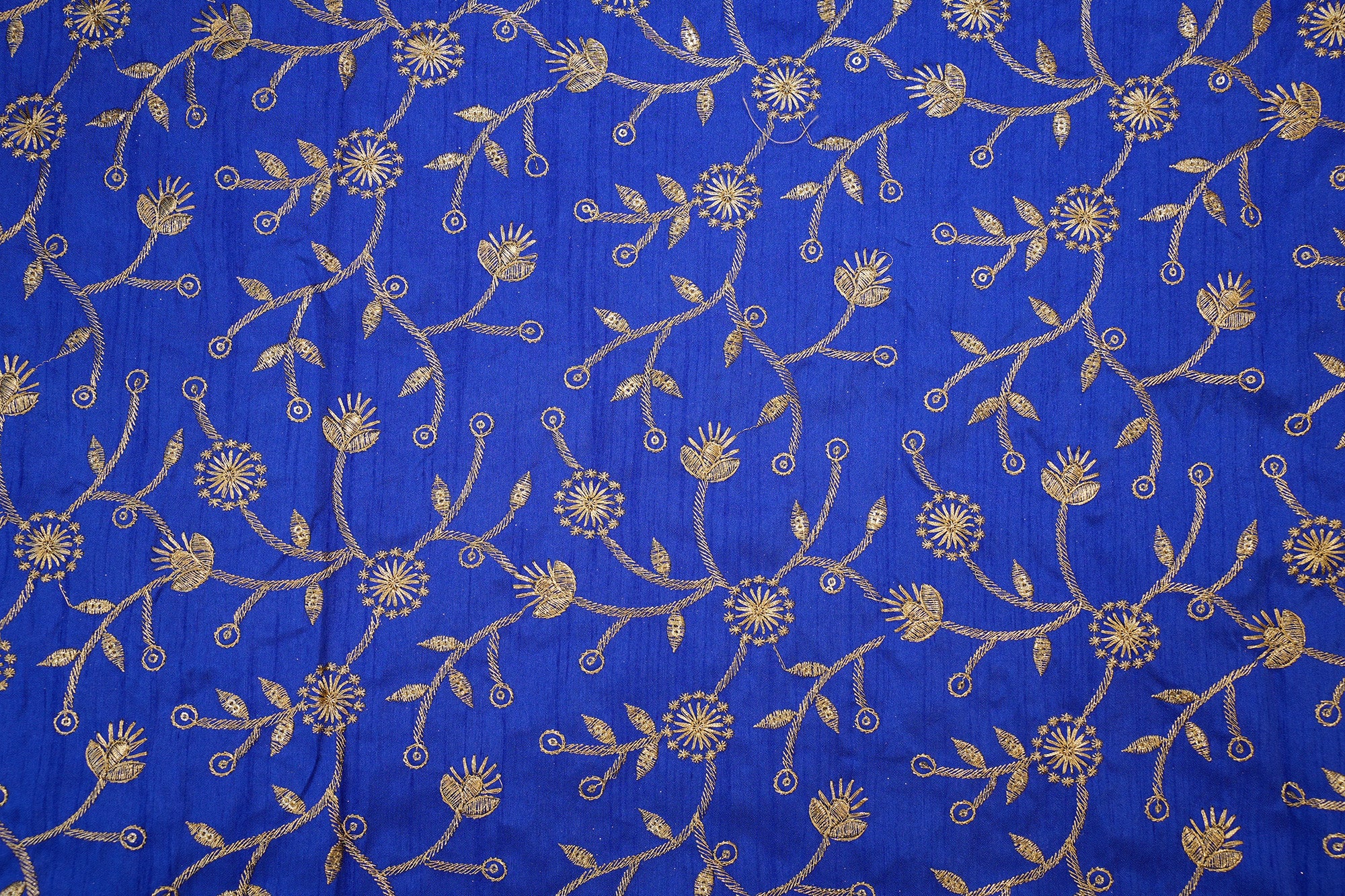 Royal Blue Silk dupion with Zari & Glitter Sequins Floral Delight