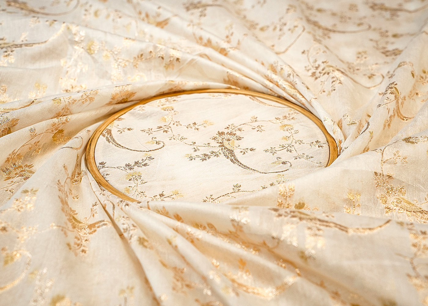 Golden Radiance Chanderi Fabric with All-Over Pattern of Golden Badla Zari Work