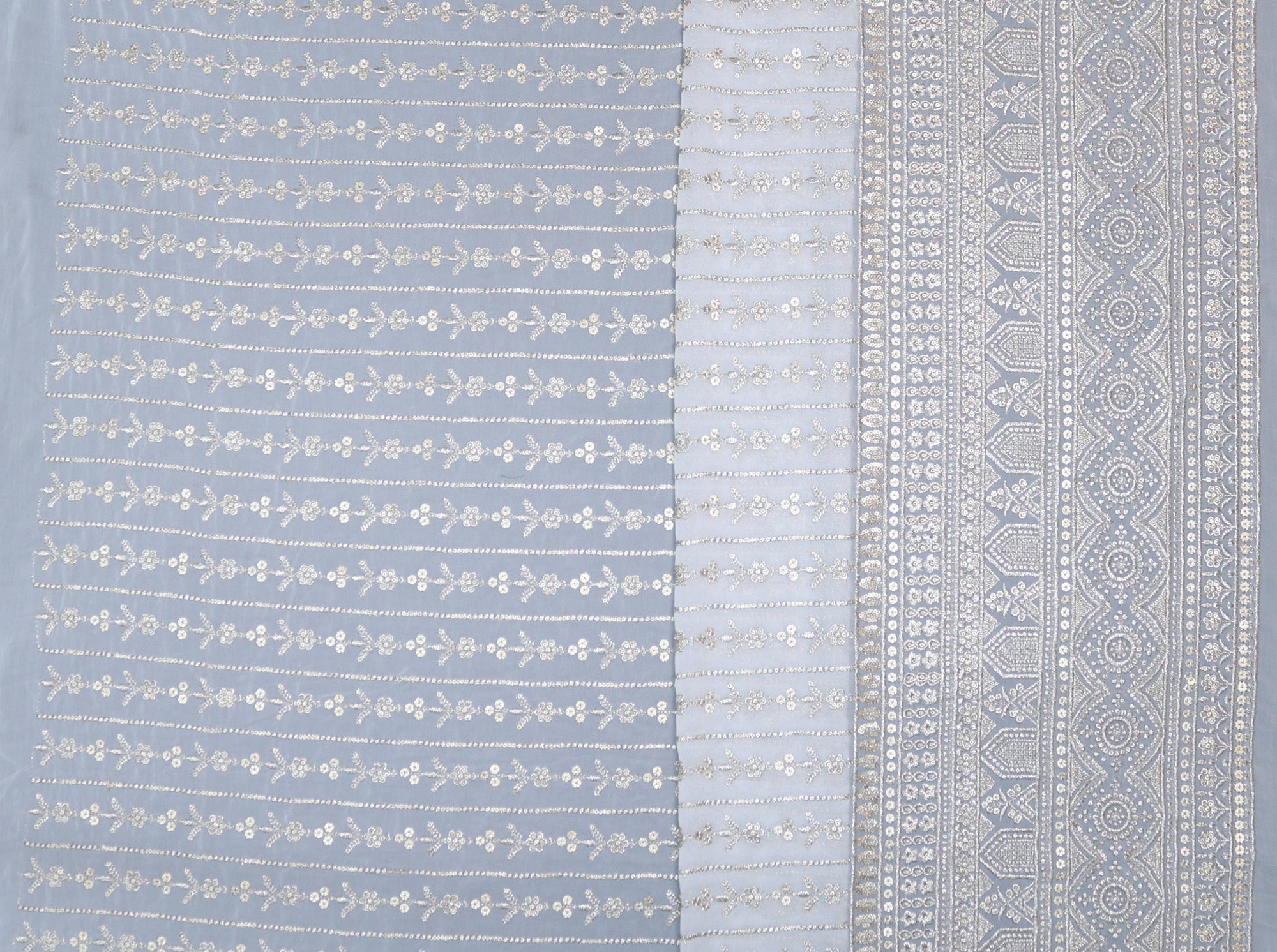 Abstract Pattern Zari Sequins Embroidered Georgette Fabric With Border