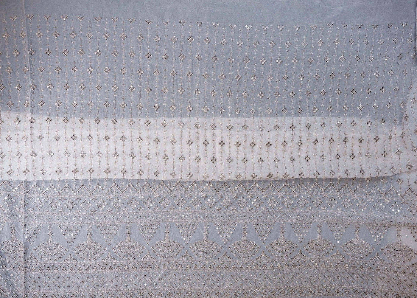 The Noor - White Georgette Fabric With Zari And Faux Mirror Border | 9161