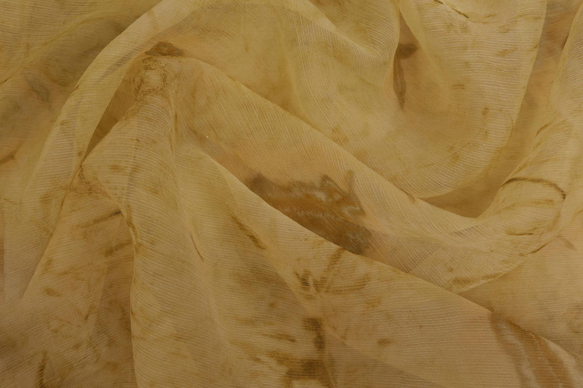 Yellow green coloured textured chiffon fabric