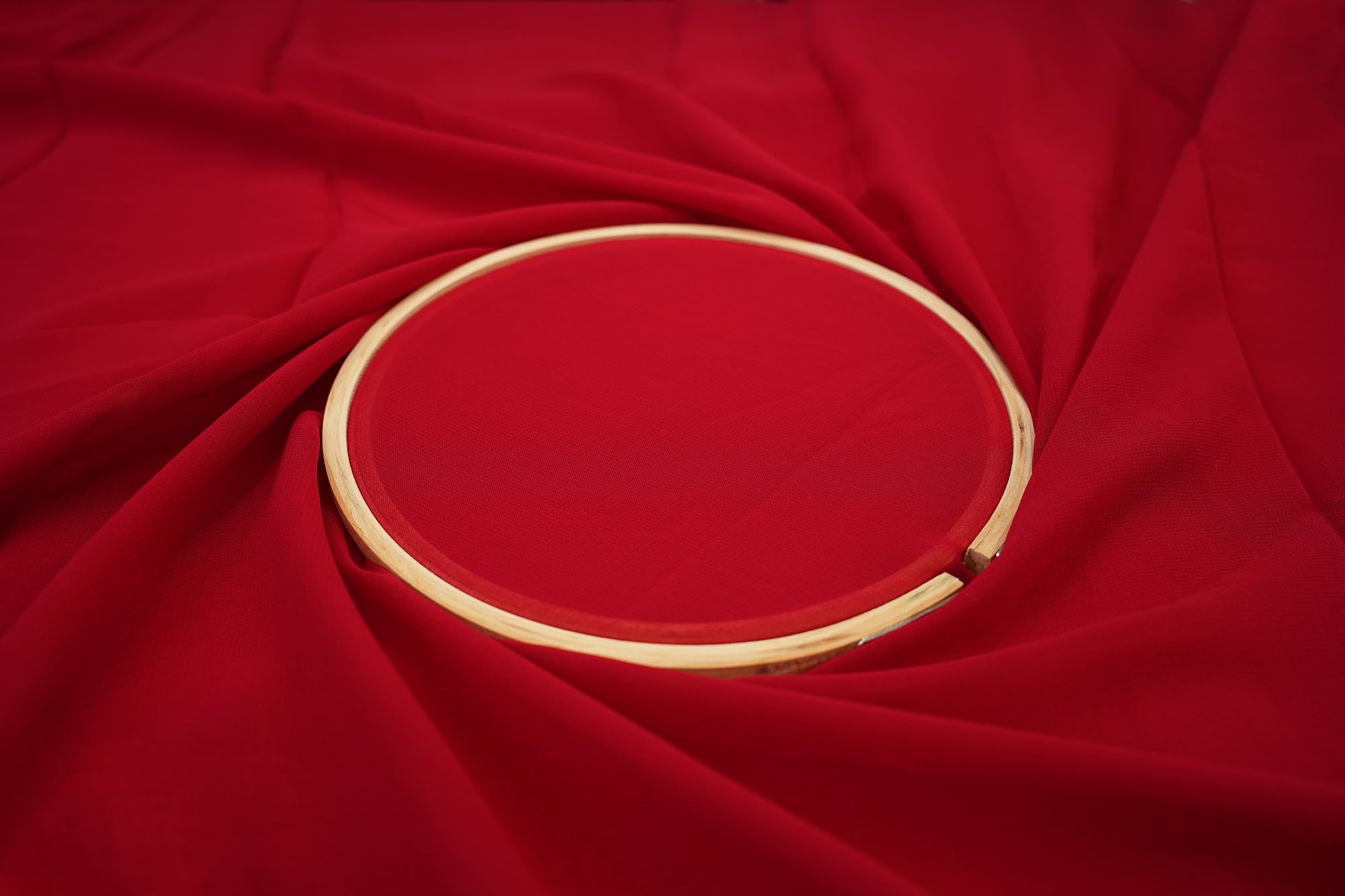 Apple red plain georgette fabric- Paras Gallery Fabrics