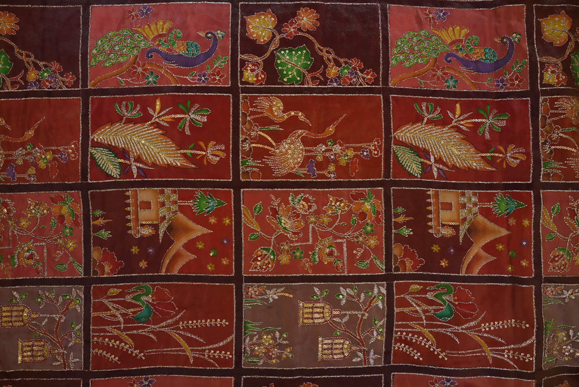 Shades of rust Floral Tissue with Sequin & Zari Threadwork